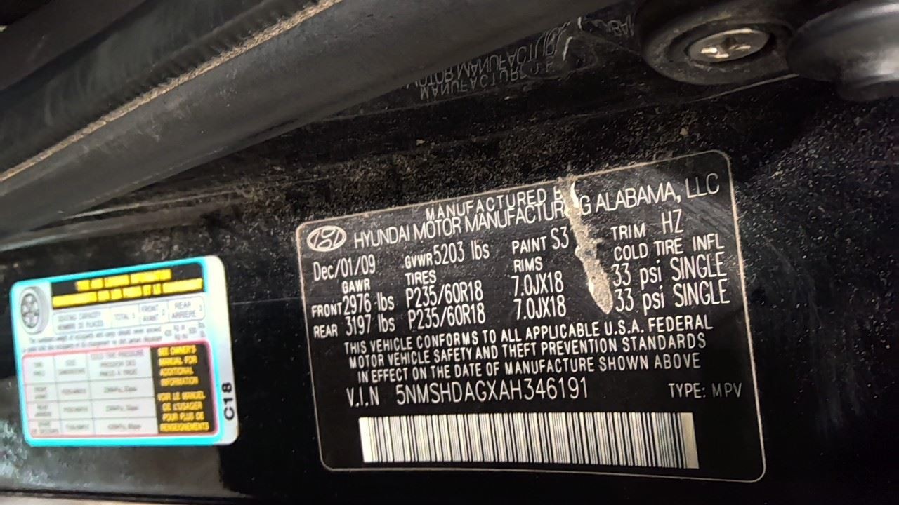 Automatic Transmission 3.5L AWD Thru 06/10/10 Fits 10 SANTA FE 6887552