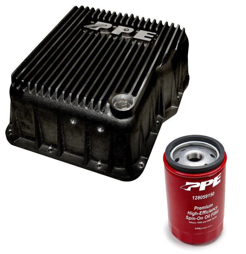 PPE Black Deep Transmission Pan & Spin On Filter For 2001-2019 GM 6.6L Duramax
