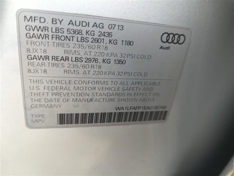 Automatic Transmission VIN Model Fp 2.0L Turbo Fits 14-17 AUDI Q5 8492