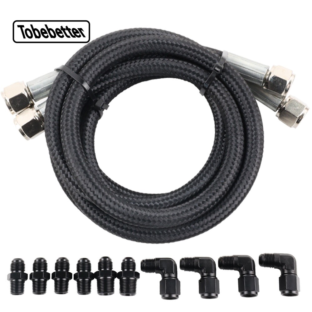 Black 52” Nylon Braided Transmission Cooler Hose Line Fitting TH350 700R4 TH400