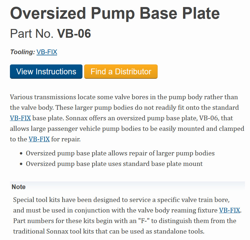 Sonnax VB-06 Transmission TOOL BASE, (Oversized) FOR VB-FIX TOOLS 51-18