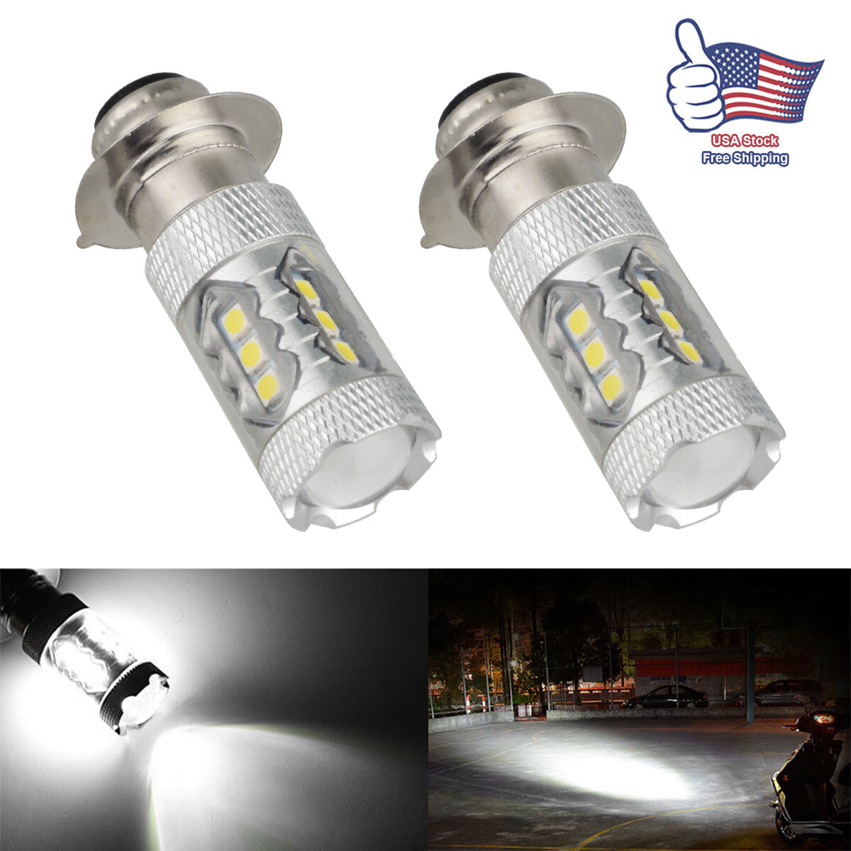 PAIR H6 LED Headlight Bulb White Lamp For Yamaha YFZ450R Rhino 700 Raptor YFM660