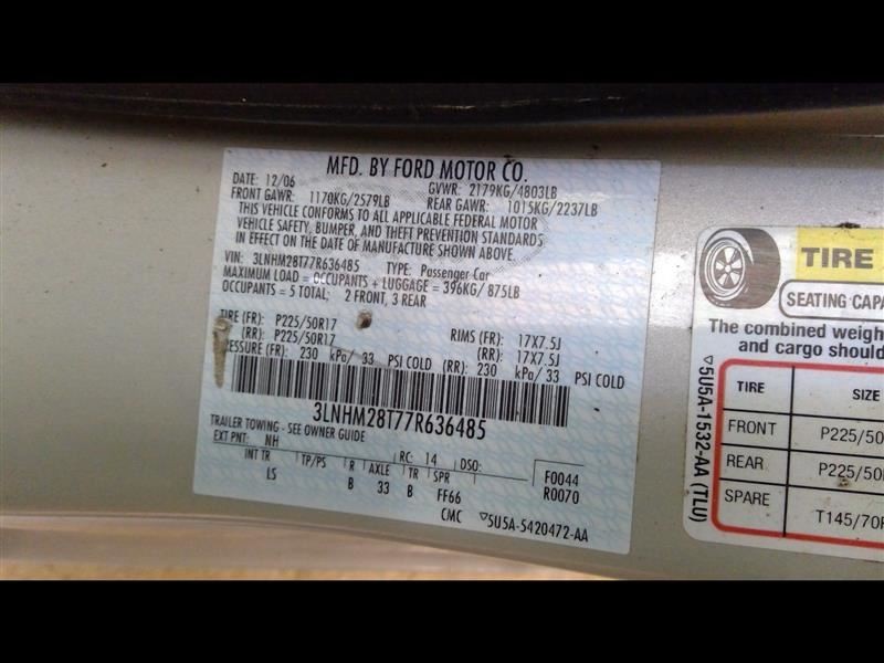 Automatic Transmission 6 Speed AWD Fits 07 MKZ 368571
