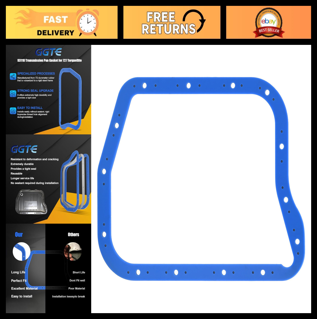 Transmission Oil Pan Gasket for 727 Torqueflite – Silicone Molded Steel, Superio