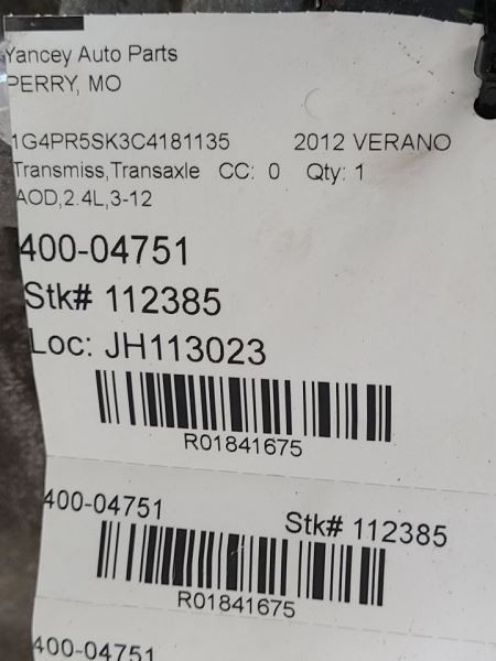 2012 12 BUICK VERANO Automatic Transmission 24264750