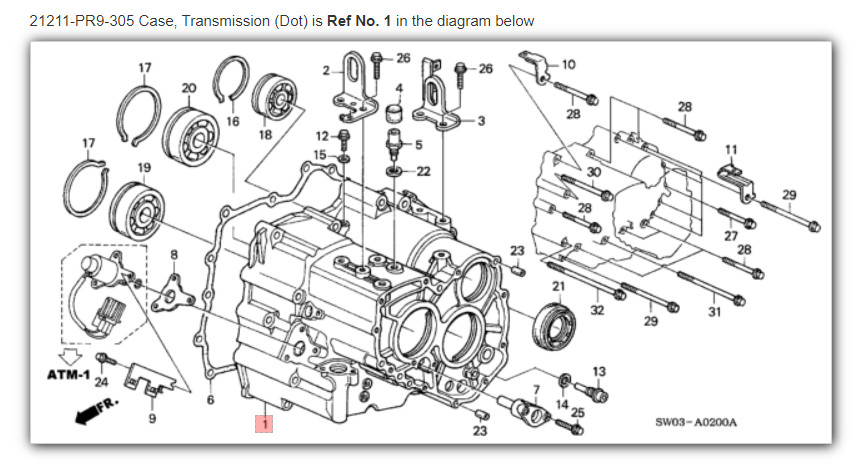 HONDA ACURA GENUINE OEM NSX Case, Transmission (Dot) ☆ 21211-PR9-305 ☆