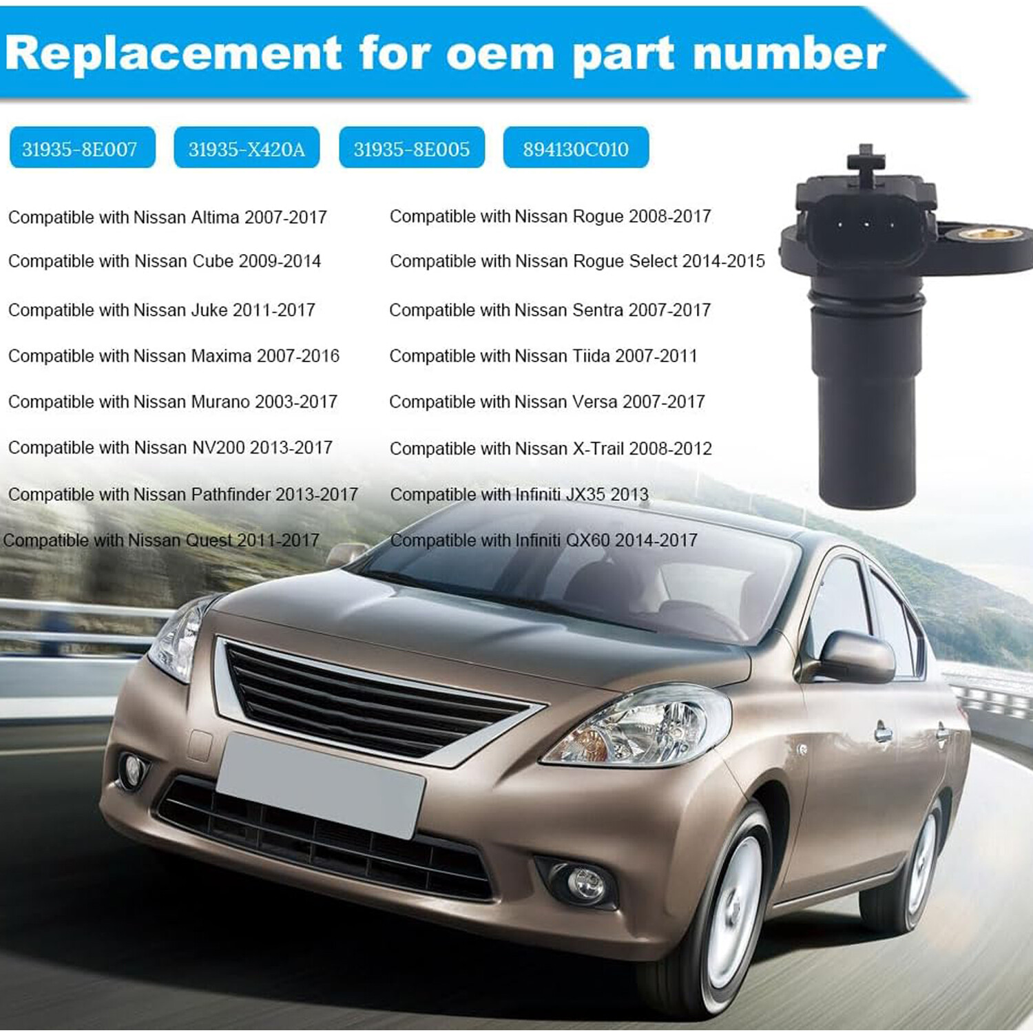 Transmission Vehicle Speed Sensor For Nissan Altima Sentra Murano Pathfinder