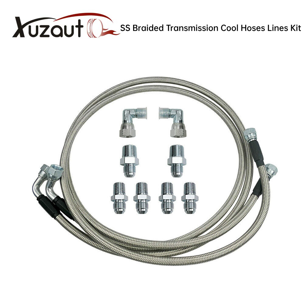 SS Braided Transmission Cooler Hose lines Fittings TH350 700R4 TH400 52″ Length