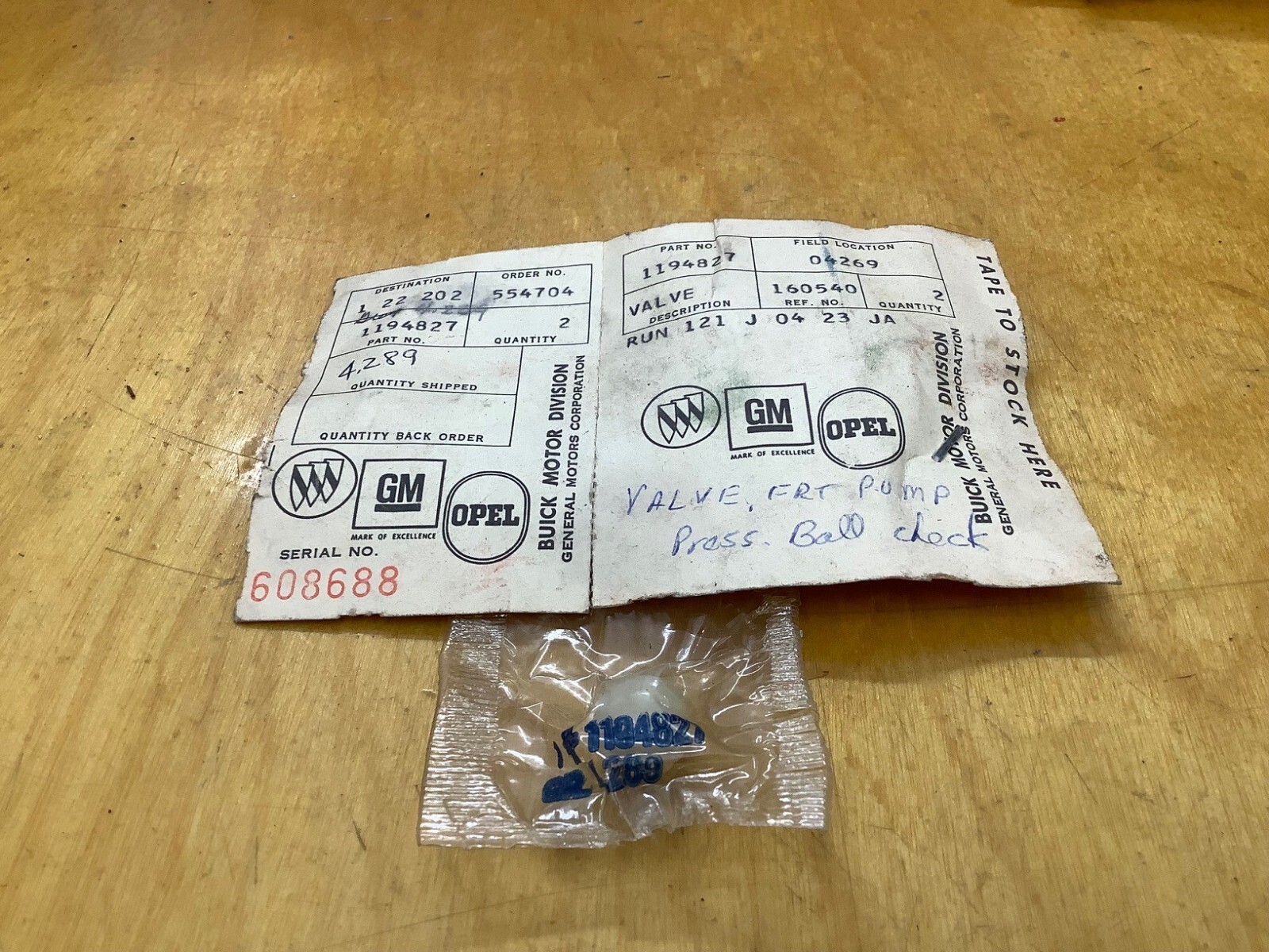 1972 BUICK AUTO TRANS FRONT PUMP PRESSURE BALL CHECK VALVE; NOS OEM GM 1194827