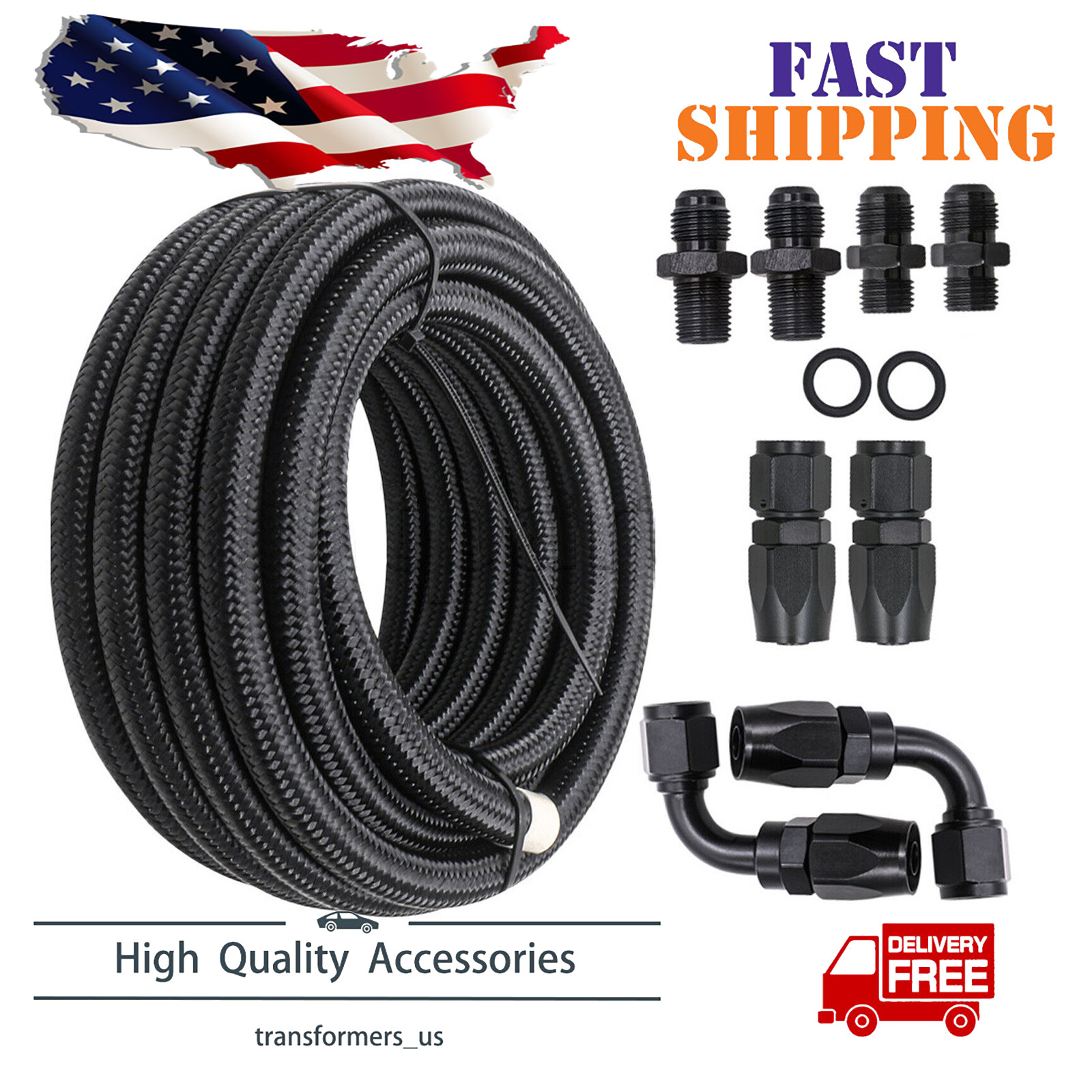 4L60E 4L65E Automatic Transmission Cooler Line Kit Black -6 AN Steel Braided USA