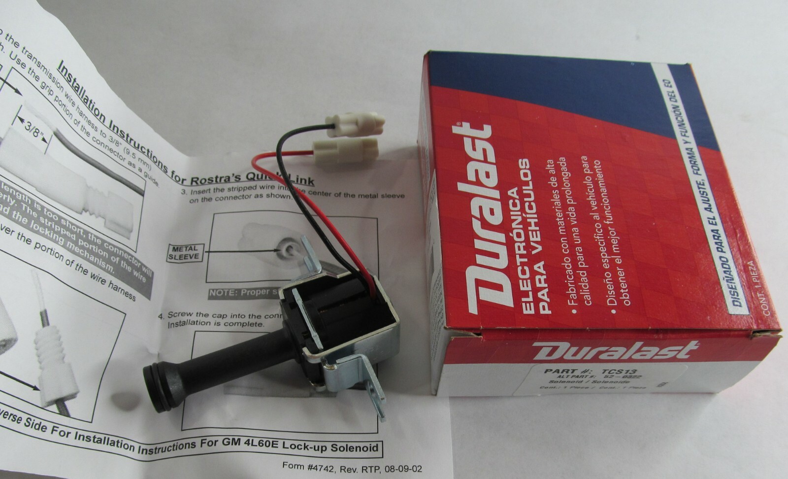 DURALAST TRANSMISSION LOCK-UP SOLENOID GM 4L60E 52-0322 (4 SPD RWD 1993-2012