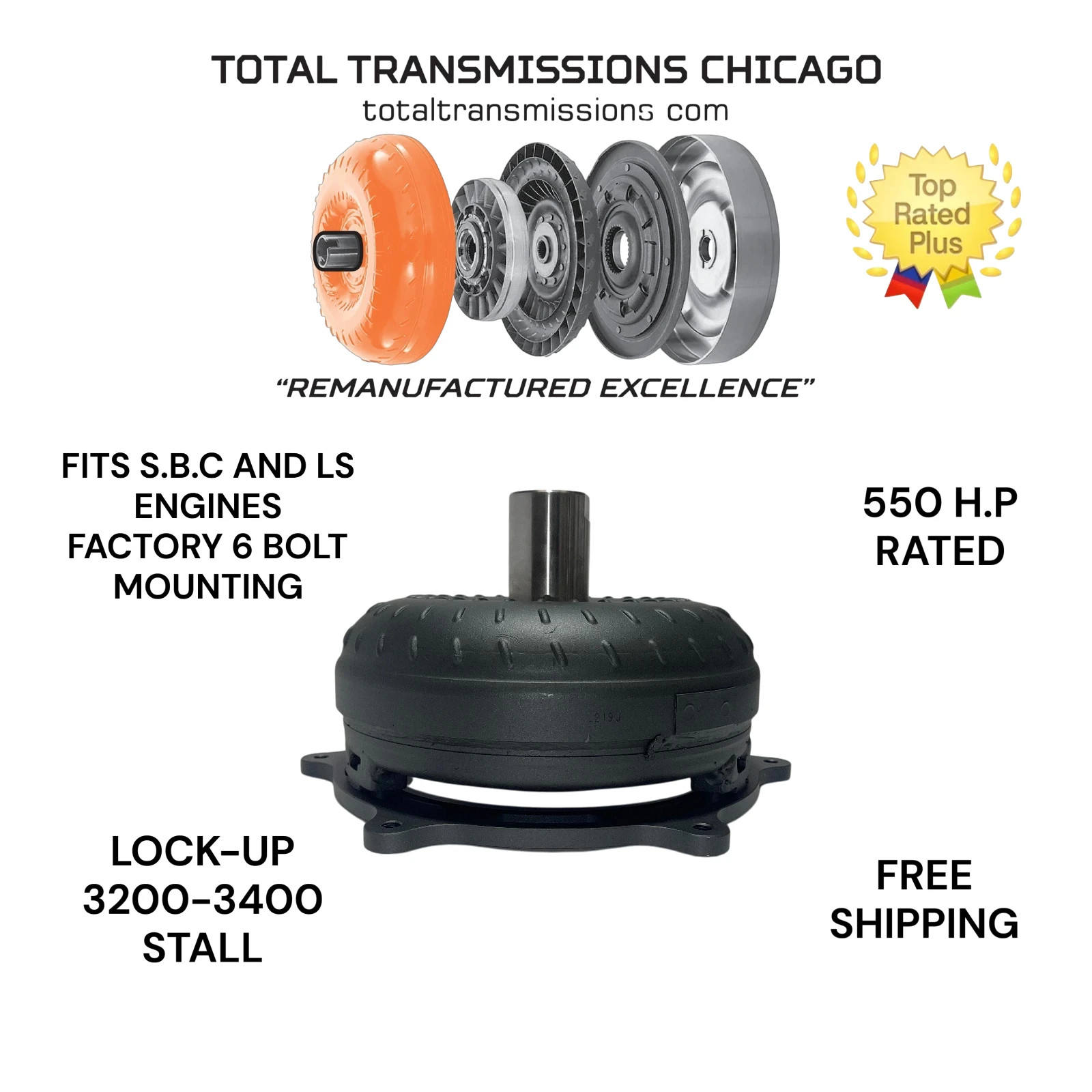 3200-3400 STALL 4L80-4L80E 10 INCH LOCK UP-FREE SHIPPING NO CORE CHARGE