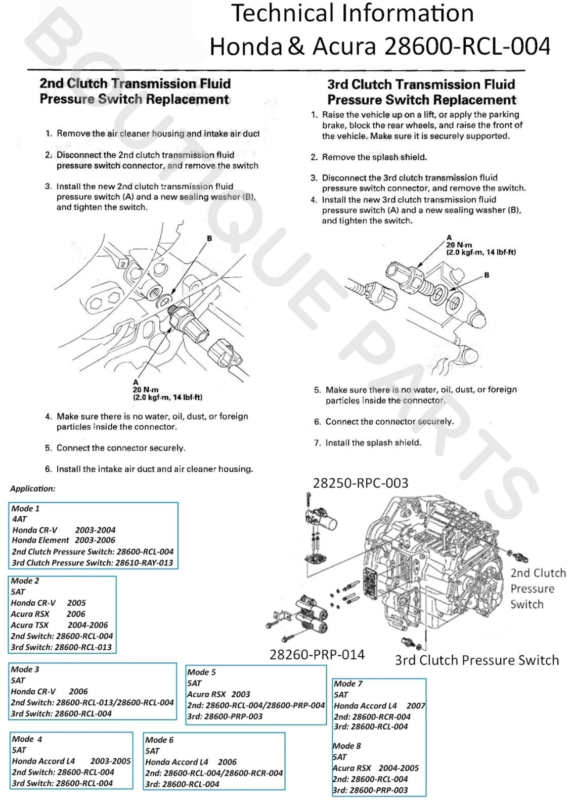 Genuine OEM Oil Pressure Sensor Transmission Fluid Switc 28600-RCL-004 for Honda