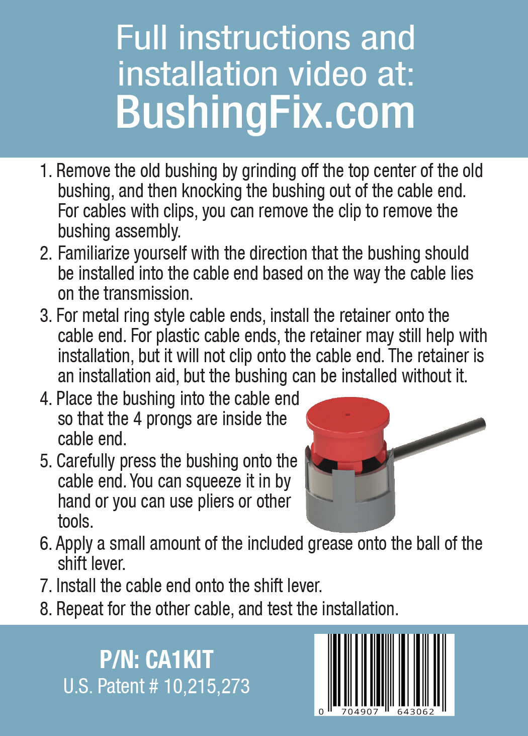 Ford Focus Manual Transmission Shift Cable Repair Kit w/ 2 bushings. Easy