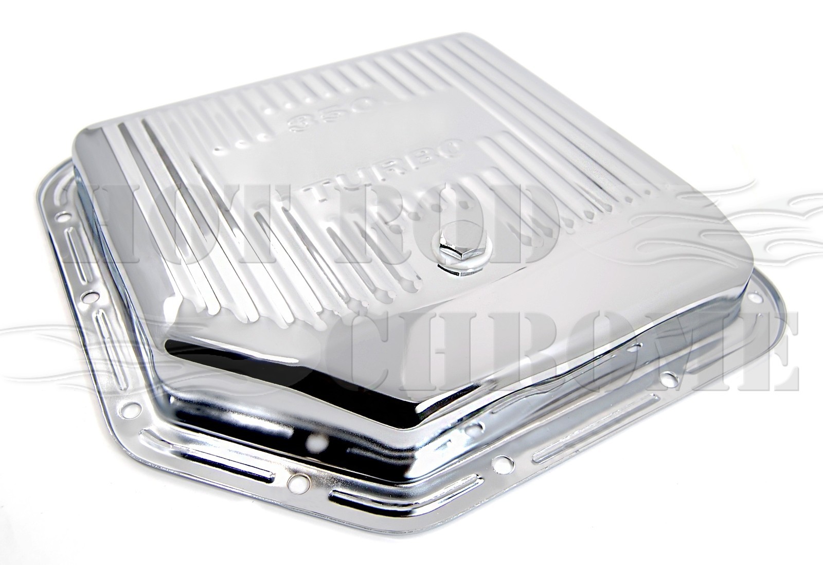 GM Turbo 350 Transmission Pan Finned Chrome Steel Stock Depth