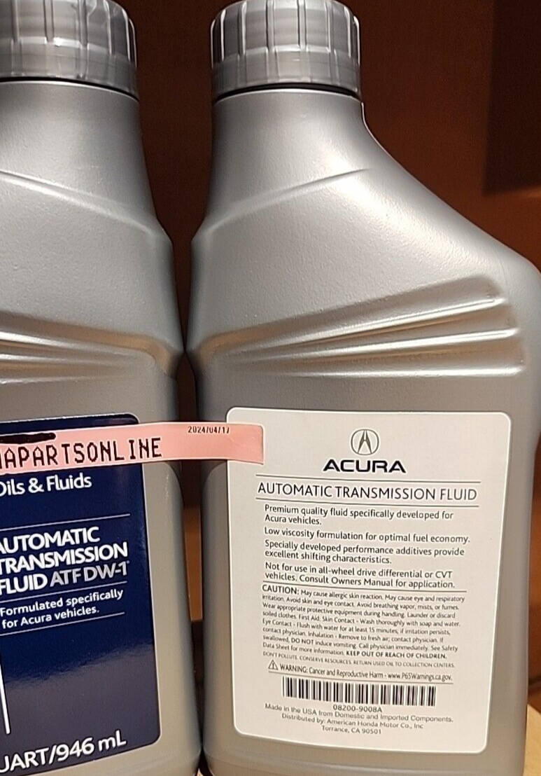 3-QTS ACURA OEM ATF DW-1 Automatic Transmission Fluid SEALED 08200-9008A