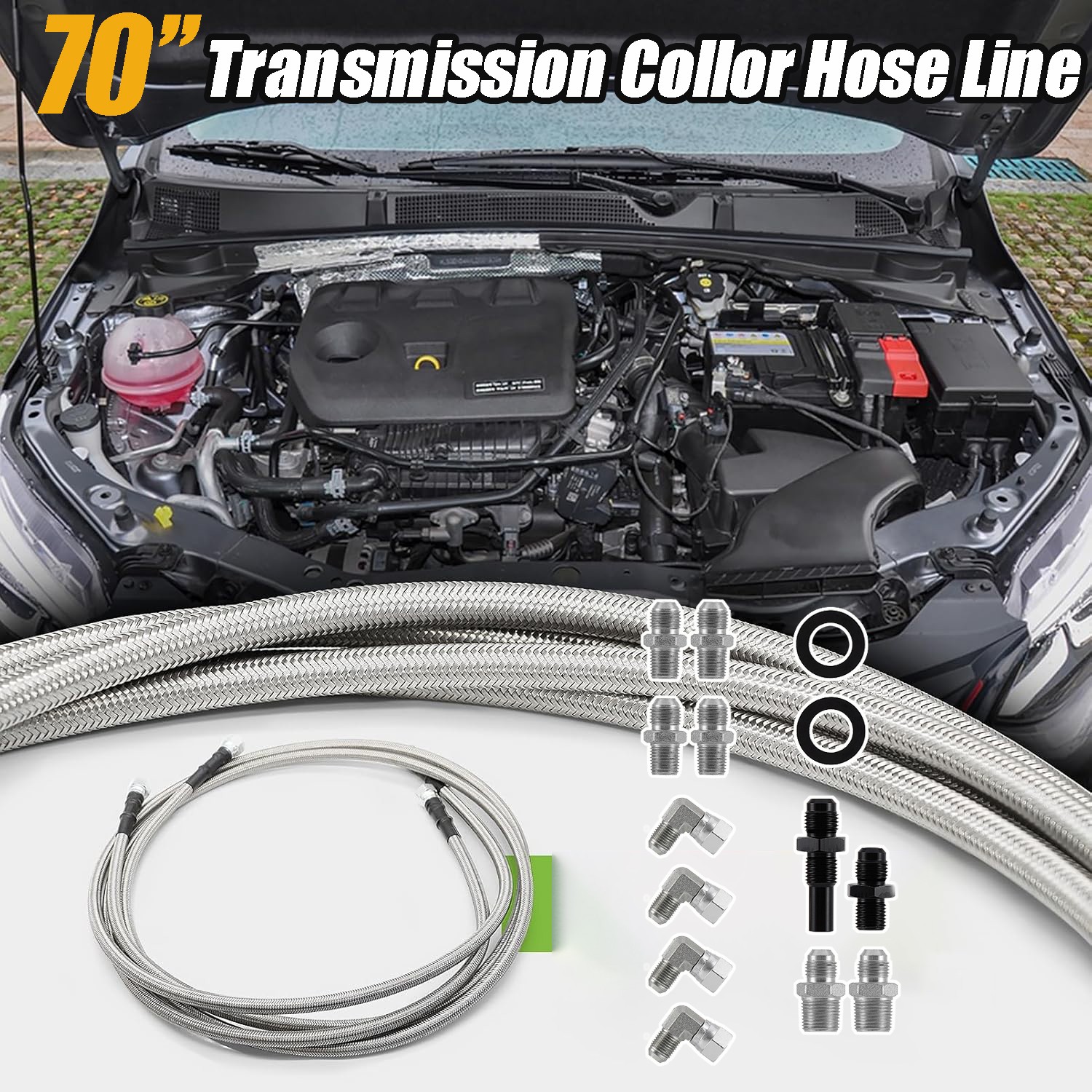 6AN 70″ Transmission Fluid Oil Cooler Hose Line kit For GM 4L60E 4L80 CS5 TH350