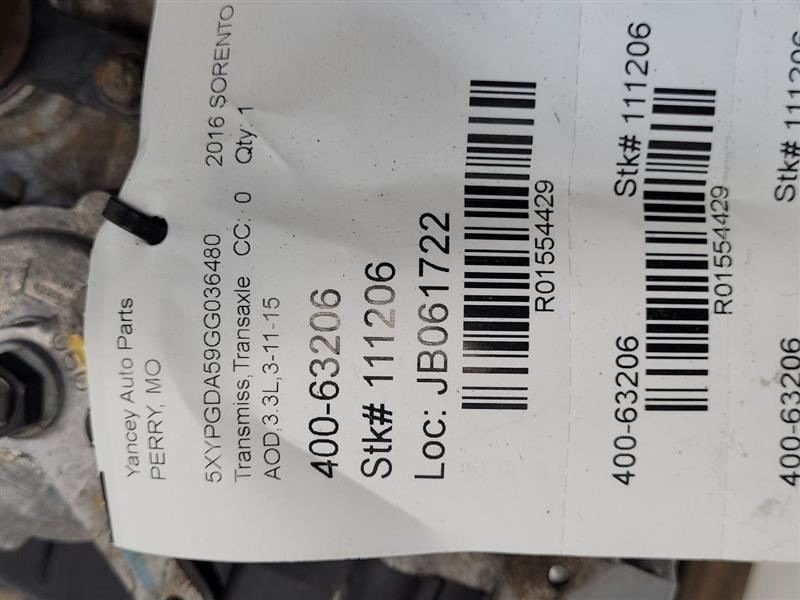 2016-2018 KIA SORENTO Automatic Transmission 3.3L AWD