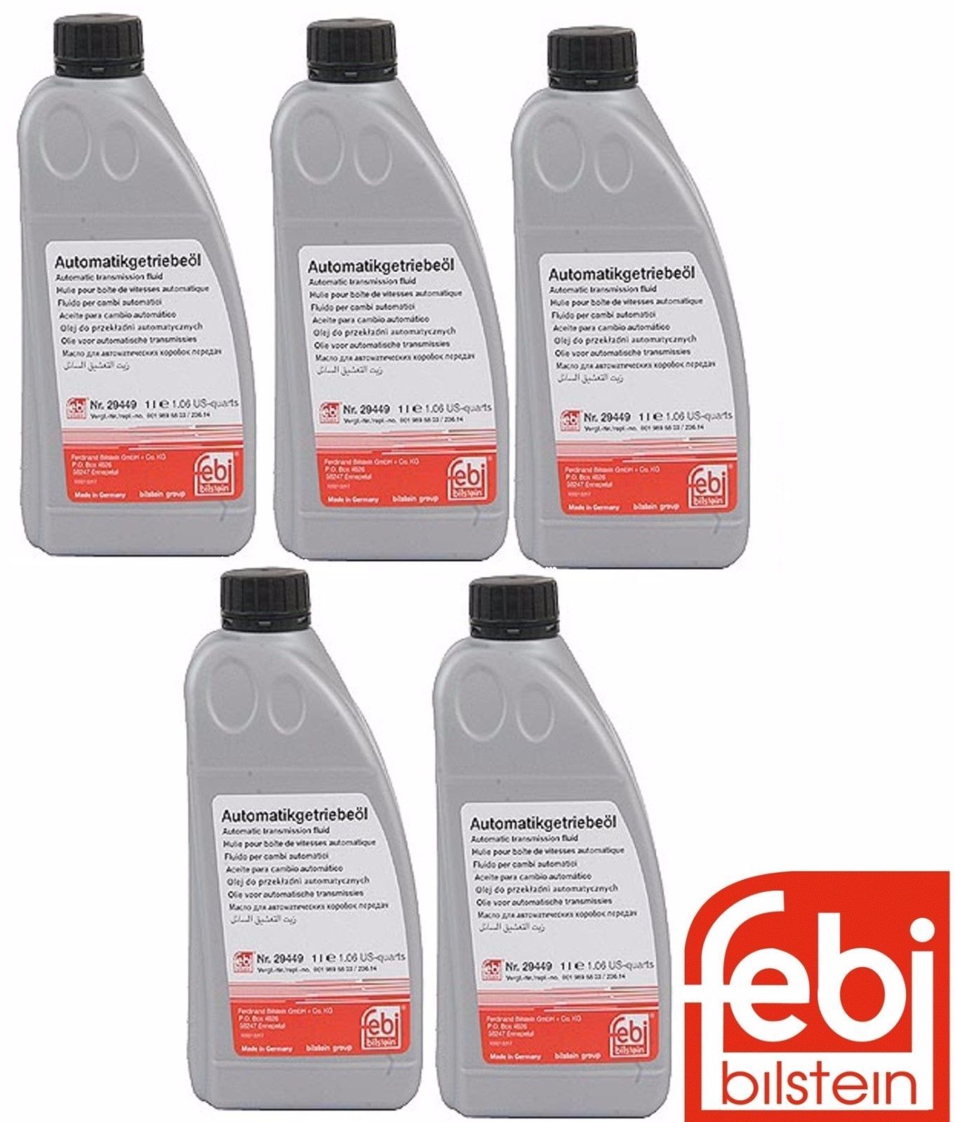 Set of 5 Quart 236.14 Red Auto Trans Oil Fluid Febi For Mercedes Jaguar Dodge