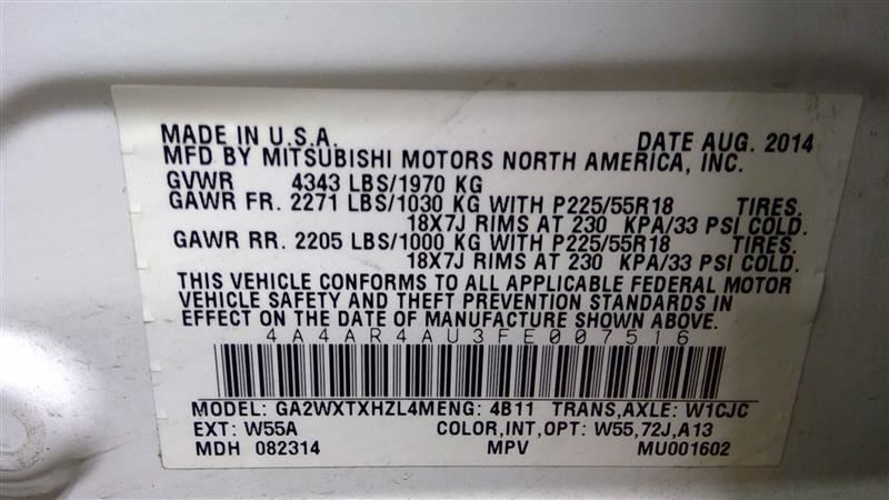 2015 15 Mitsubishi Outlander Sport Transfer Case AWD 2.0L 80562