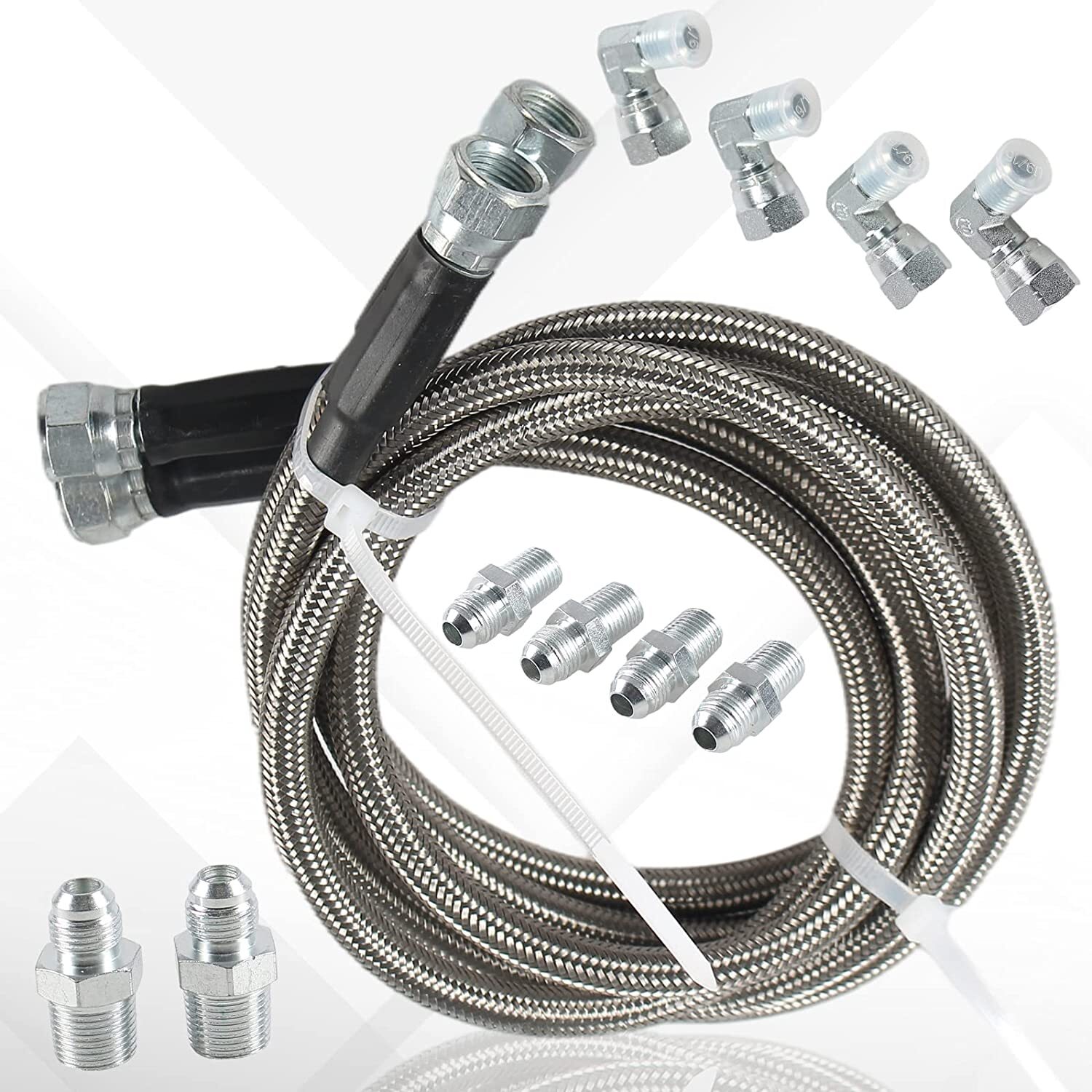 For Chevy Ford TH350 700R4 TH400 SS Braided Transmission Cool Hoses Lines Kit