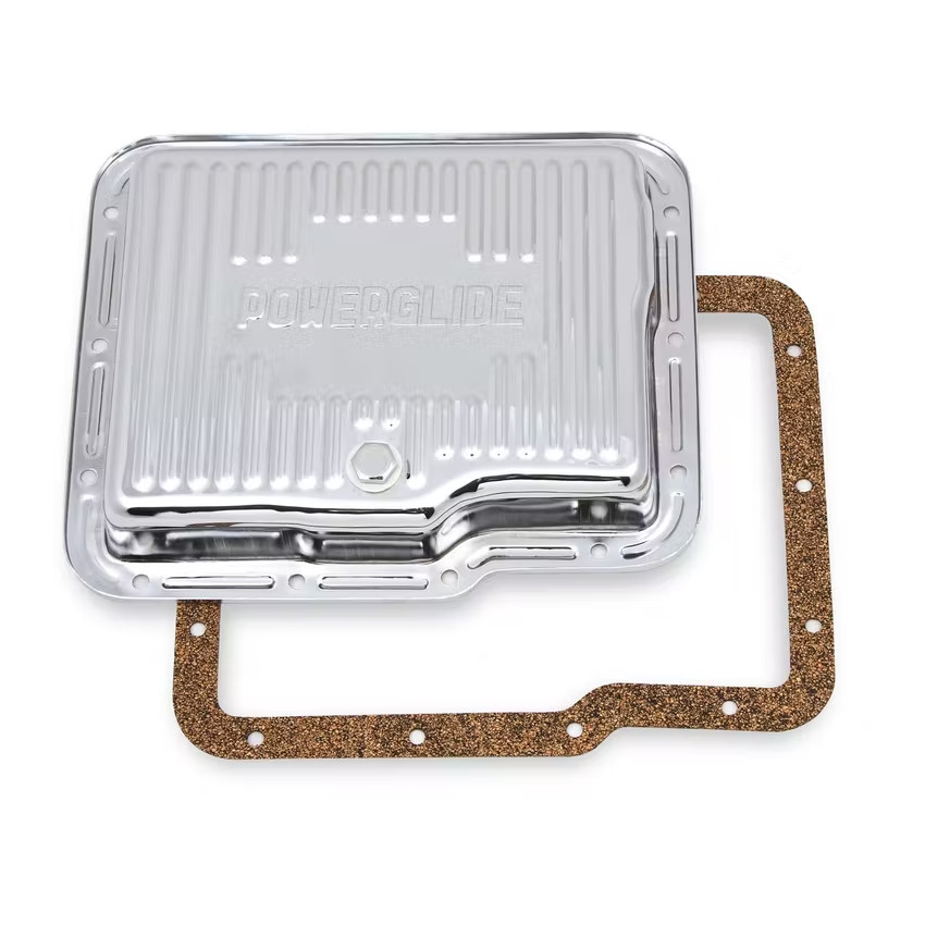 GM Chevy Powerglide Chrome Steel Transmission Oil Pan Kit W/ Gasket & Bolts