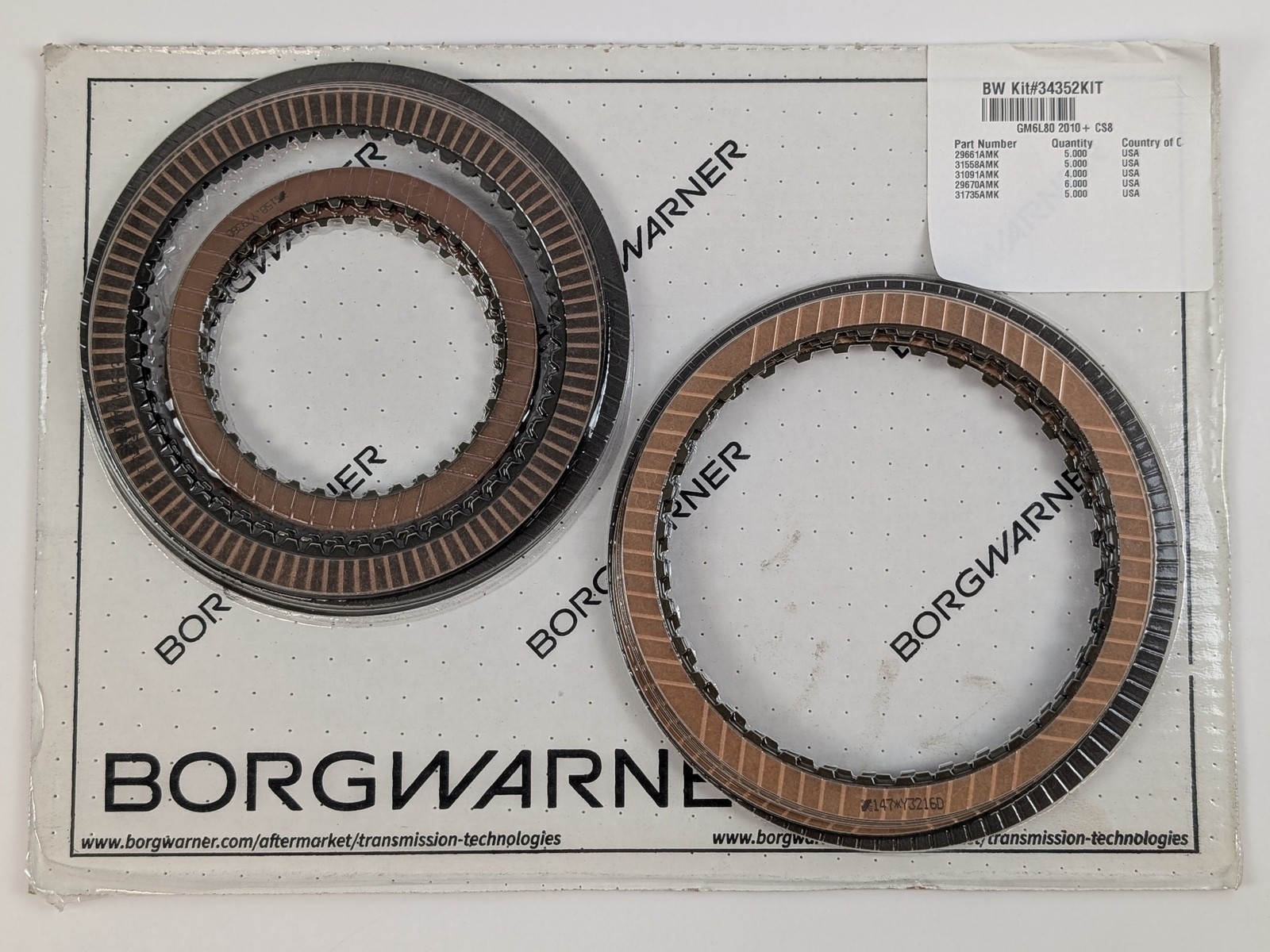 BorgWarner 34352KIT GM 6L80 2010-Up Automatic Transmission Clutch Friction Kit