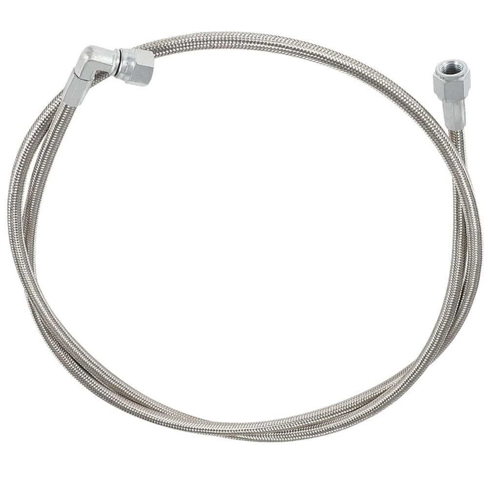 Steel Braided Turbo Oil Feed Line 60″ Length – 4 AN 551871 90° Straight Hose End