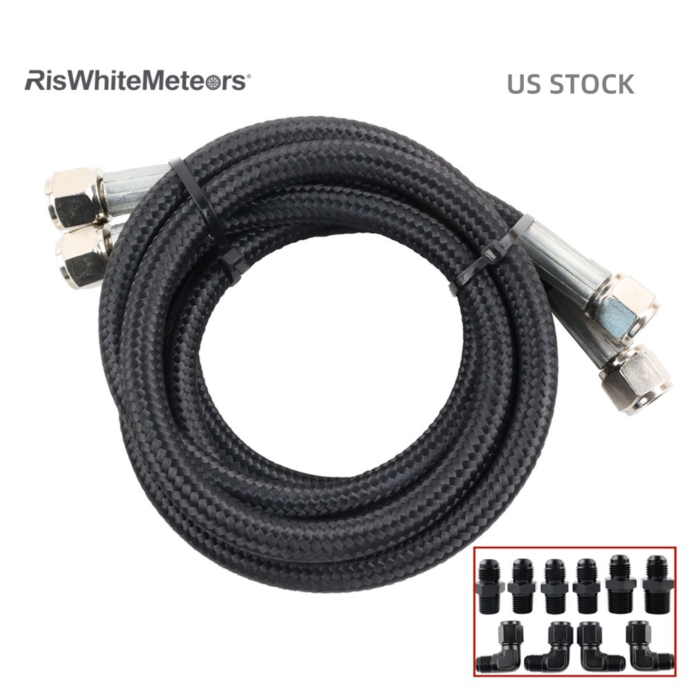 BLK 52” Nylon Braided Transmission Cooler Hose Line Fitting TH350 700R4 TH400