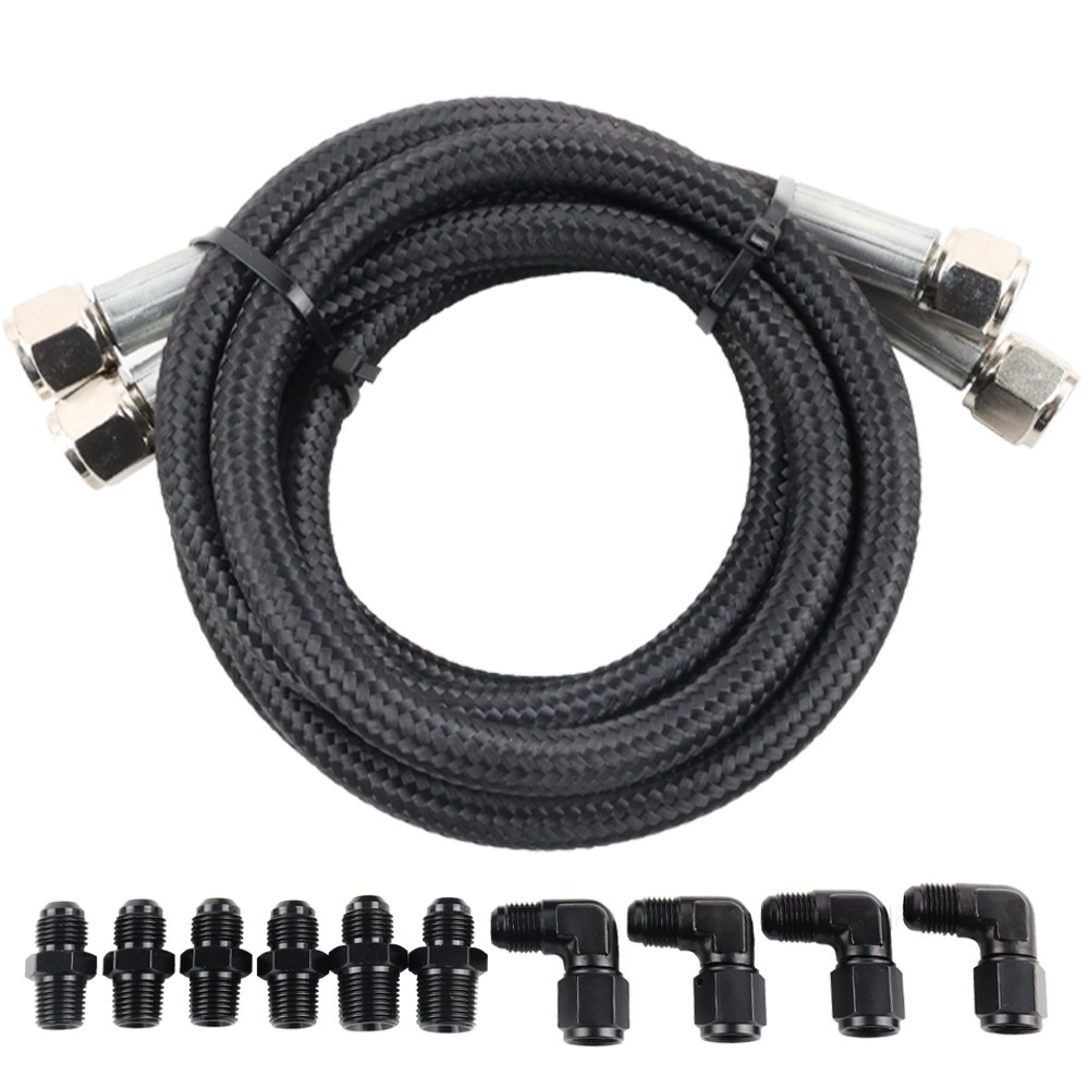 BLK 52” Nylon Braided Transmission Cooler Hose Line Fitting TH350 700R4 TH400