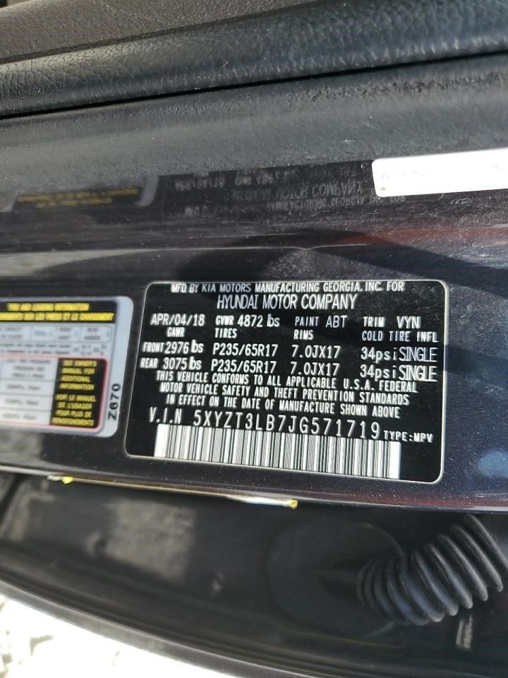 2017 – 2018 HYUNDAI SANTA FE Automatic Transmission SWB Sport 2.4L FWD