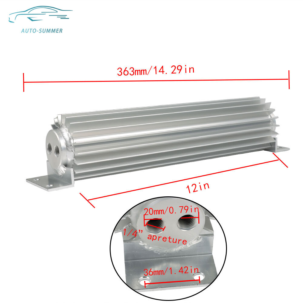 Dual Pass Aluminum Finned Transmission Oil Cooler 12″ For Universal Fitment