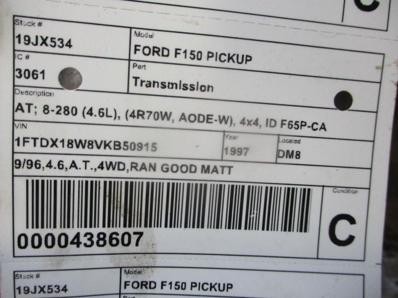 Automatic Transmission 8-280 4.6L 4R70W 4WD Fits 97 FORD F150 PICKUP 1125576