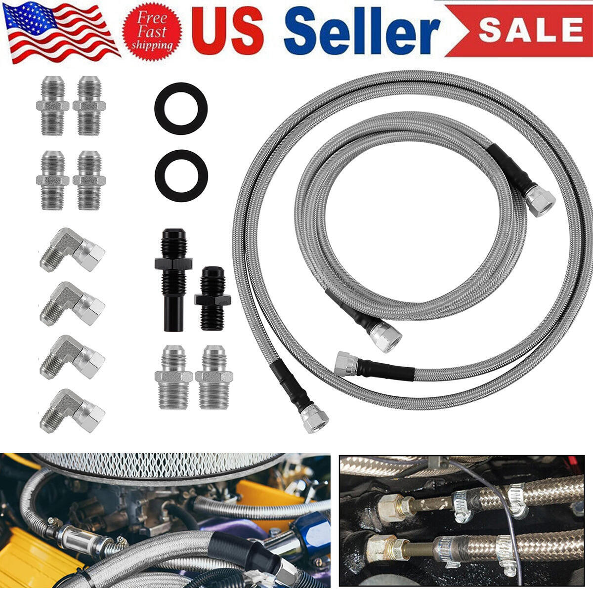 For GM 4L60E 4L80E Flexible SS Braided Transmission Cooler Lines Kit -6AN Hose