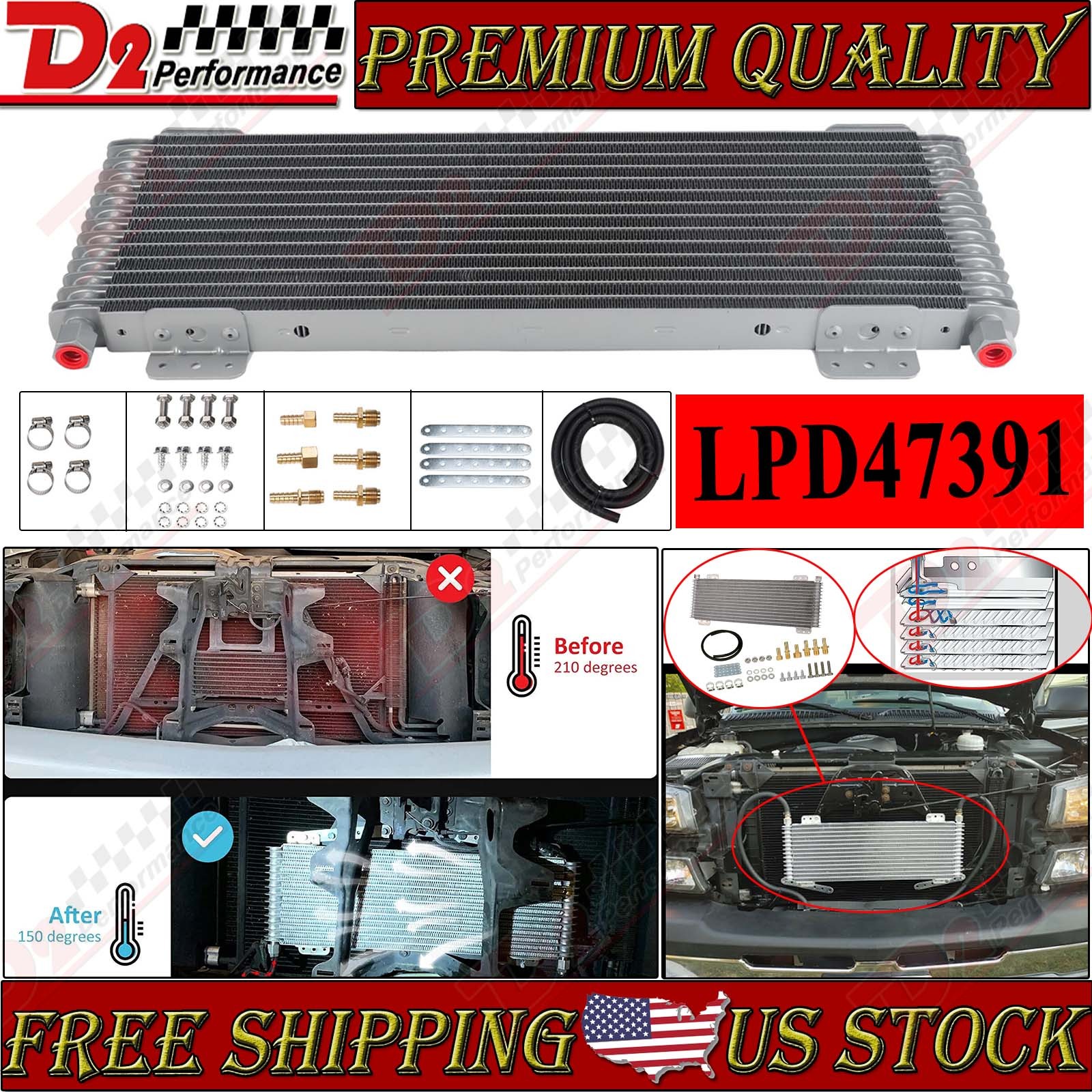 Aluminum Transmission Oil Cooler Fits Tru Cool LPD47391 GVW Max 40,000 40K Car