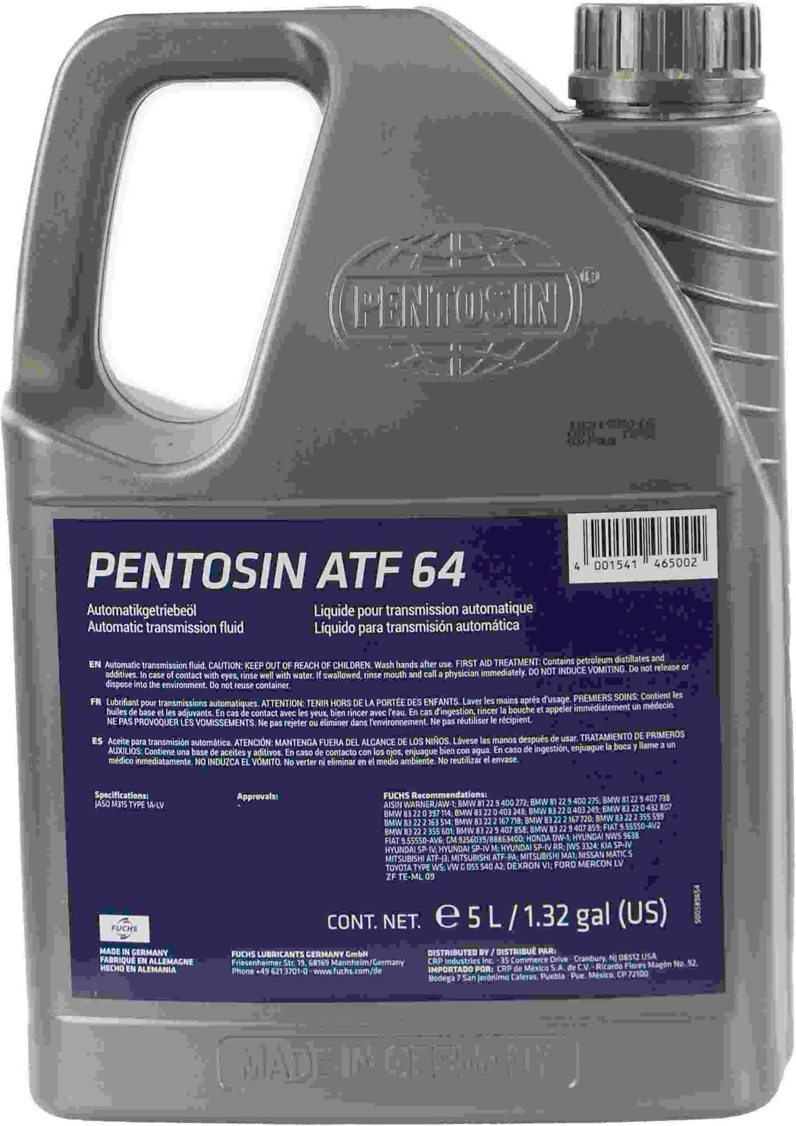 5-LiTer PENTOSIN ATF-64 WS DEXRON-VI MERCON LV Auto Trans Oil Fluid For FORD GMC