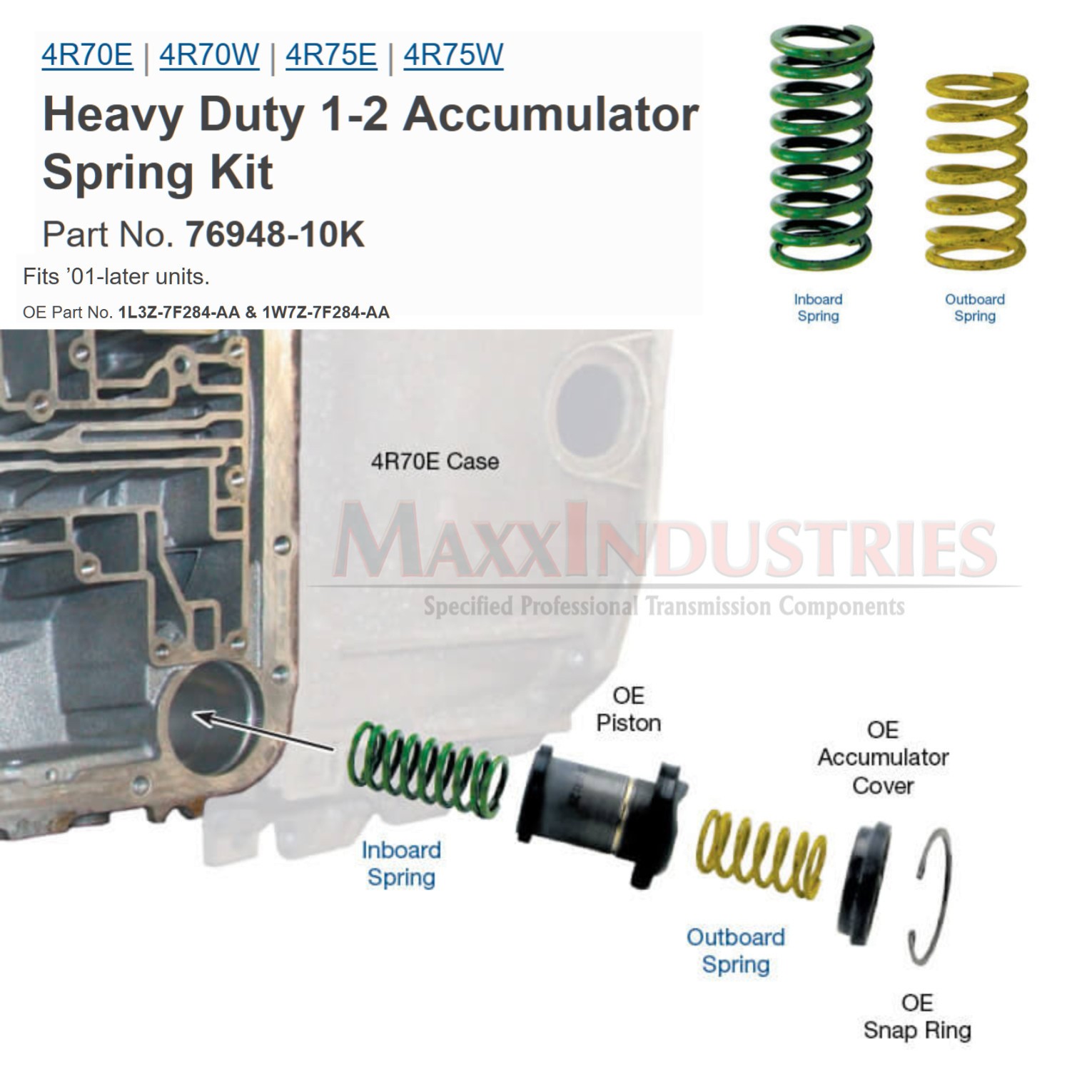 fits Ford 4R70E 4R75W 2007-up 1-2 Accumulator Piston Springs HD Sonnax 76948-10K