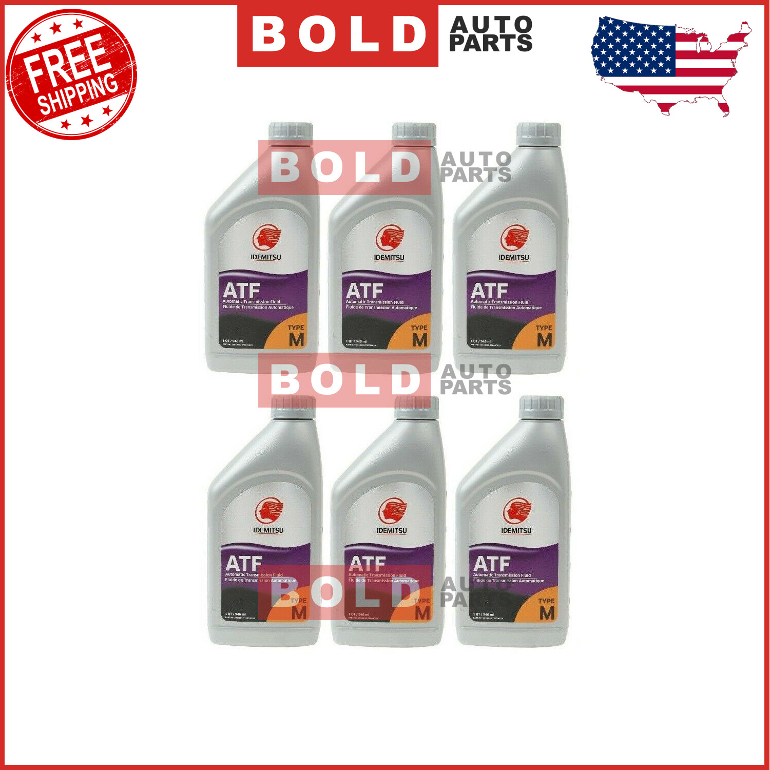 Set of 6 Quarts Auto Trans ATF Type M Oil Fluids Idemitsu for Ford Mazda Mercury
