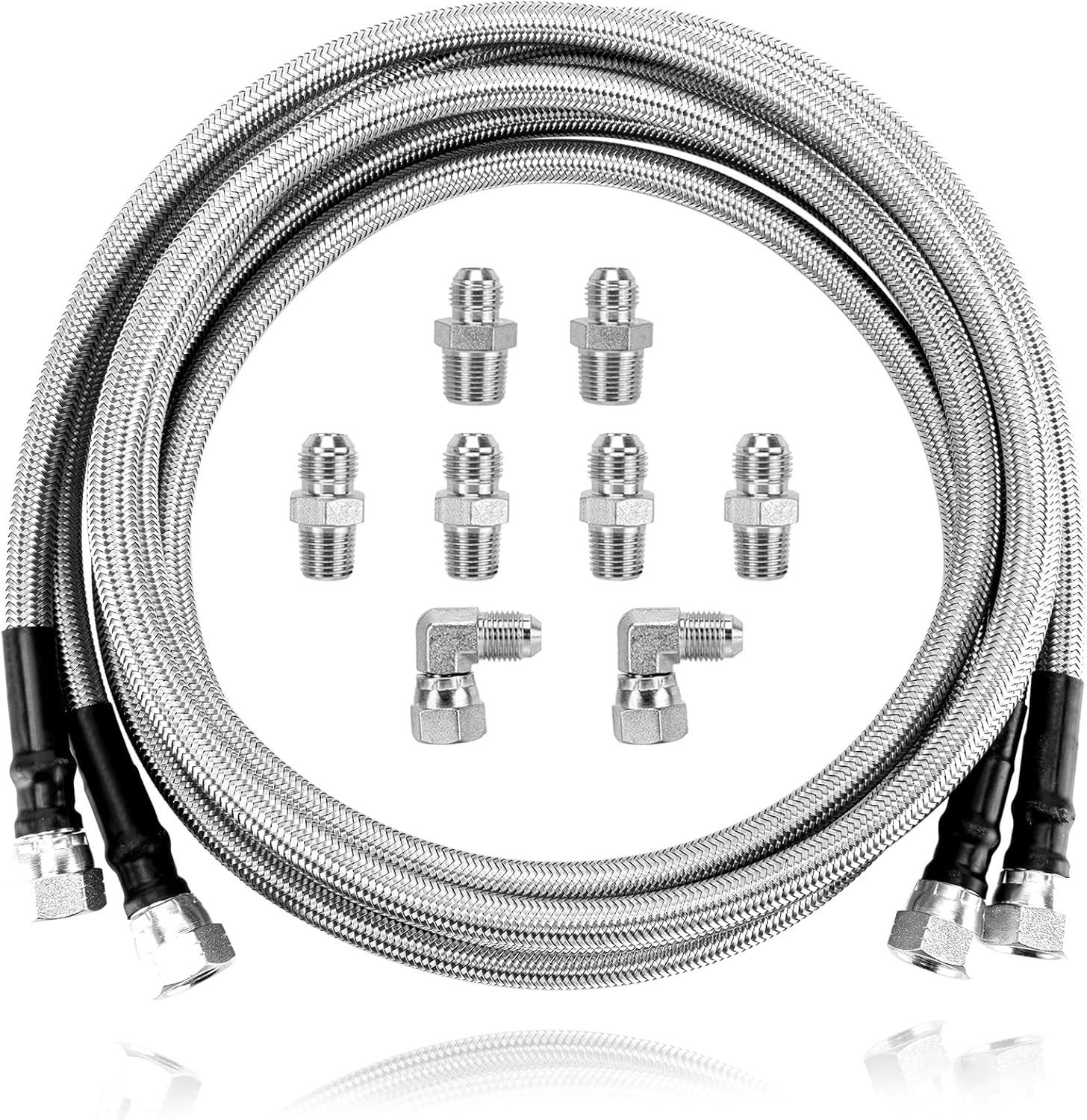 SS Braided Transmission Cooler Hose Lines Fittings TH350/700R4/TH400 52″ Length