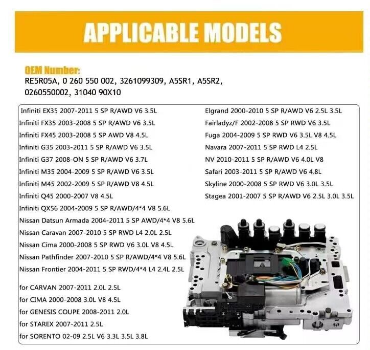 RE5R05A Valve Body w/solenoids&TCM 0260550002 for 2006-2009 Nissan Frontier 4.0L