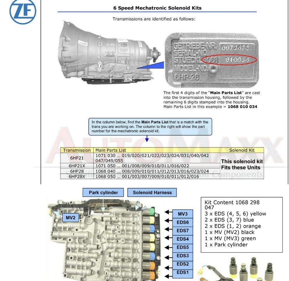 ZF 6HP21 6HP21X 6HP28 Brand New Genuine ZF 1068 298 047 Solenoid Kit BMW