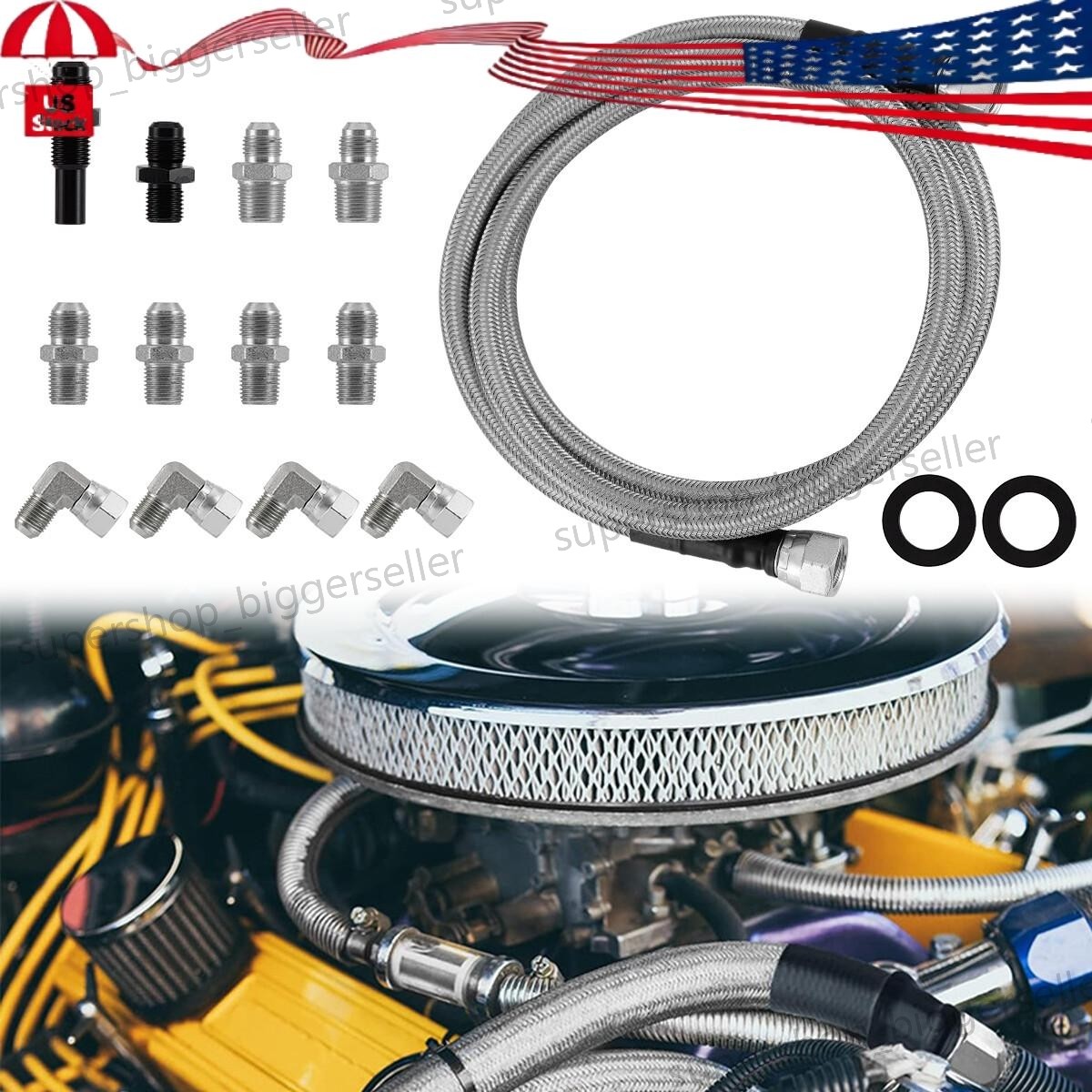 For GM 4L60E 4L80E Flexible SS Braided Transmission Cooler Lines Kit -6AN Hose