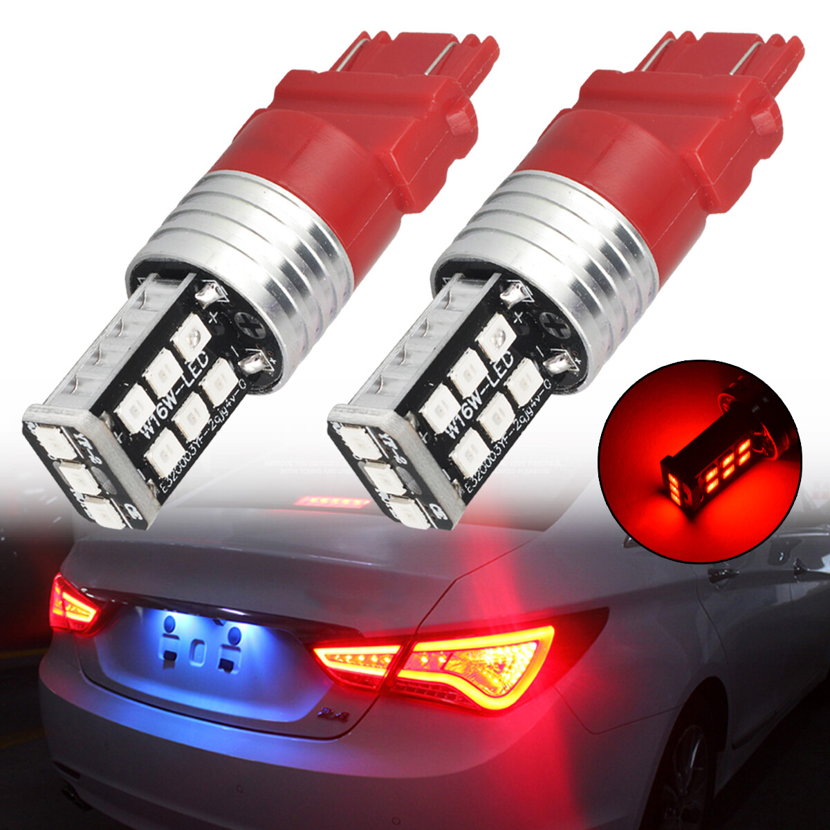 2PCS 3157 LED Brake Strobe Flash Tail Stop Light Parking Red Warning Lamp Bulbs