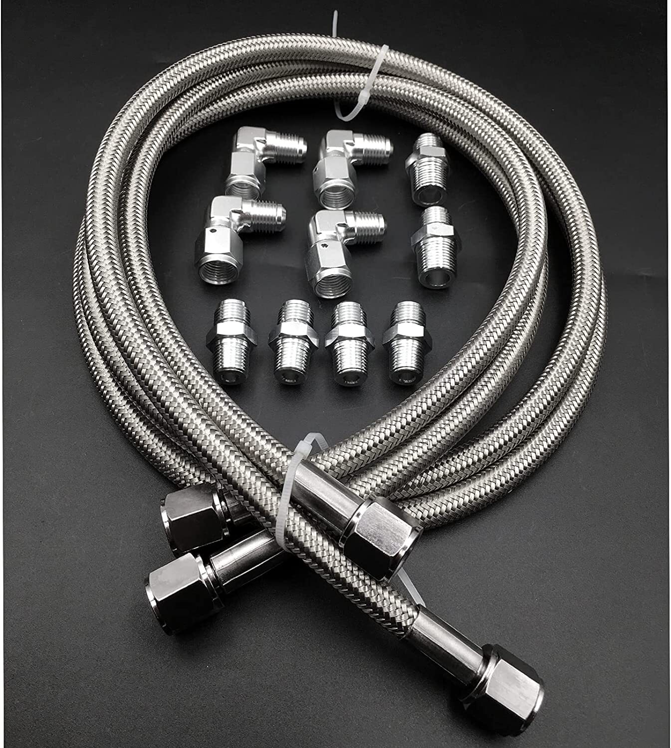 SS Braided Transmission Cool Hoses Lines Kit For Chevy Ford TH350 700R4 TH400