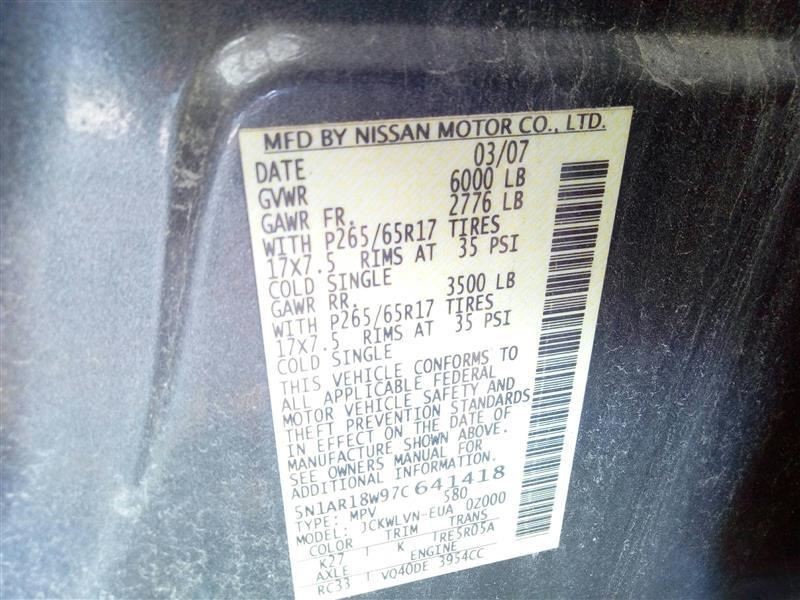 Automatic Transmission 4WD Fits 07 PATHFINDER 121011