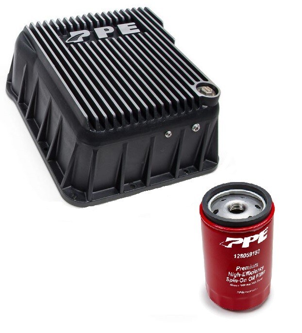 PPE Brushed Deep Transmission Pan & Spin On Filter For 2001-2019 GM 6.6L Duramax