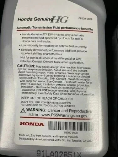 3-QTS ATF DW-1 Genuine OEM Honda Acura Automatic Transmission Fluid 08200-9008
