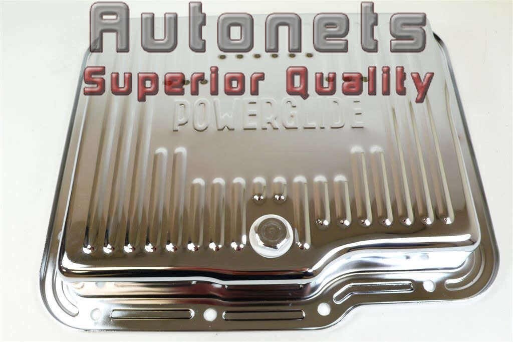 Chrome Steel Chevy GM Powerglide Finned Transmission Pan Stock Capacity