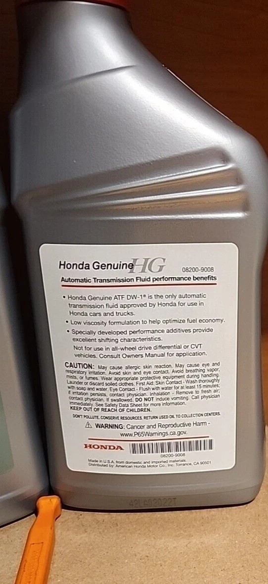 3-QTS ATF DW-1 Genuine OEM Honda Acura Automatic Transmission Fluid 08200-9008