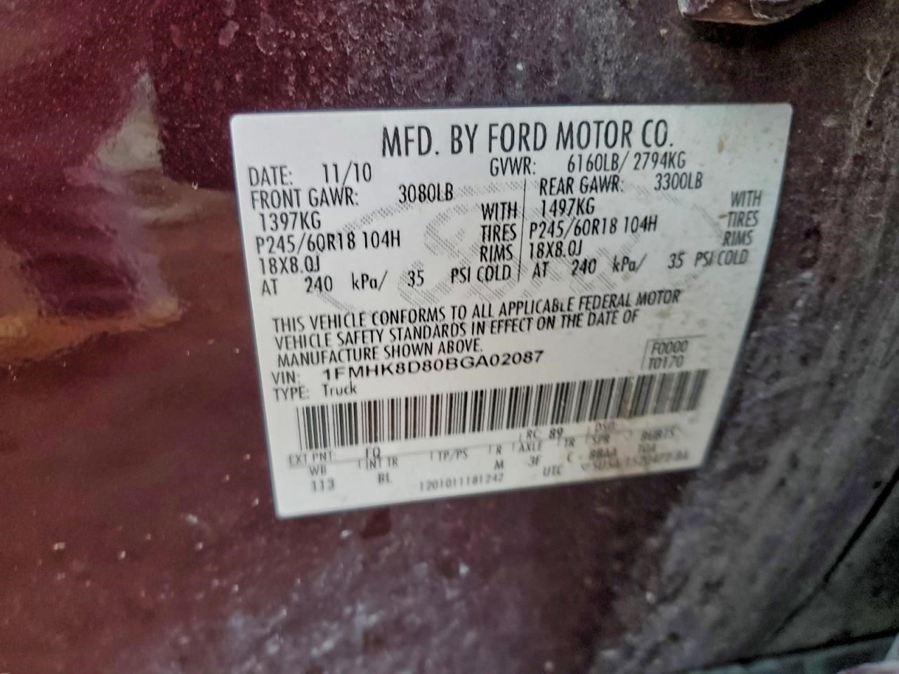 2011 – 2012 Ford Explorer Automatic Transmission 3.5L 4WD AWD ID DA5P-7000-RA